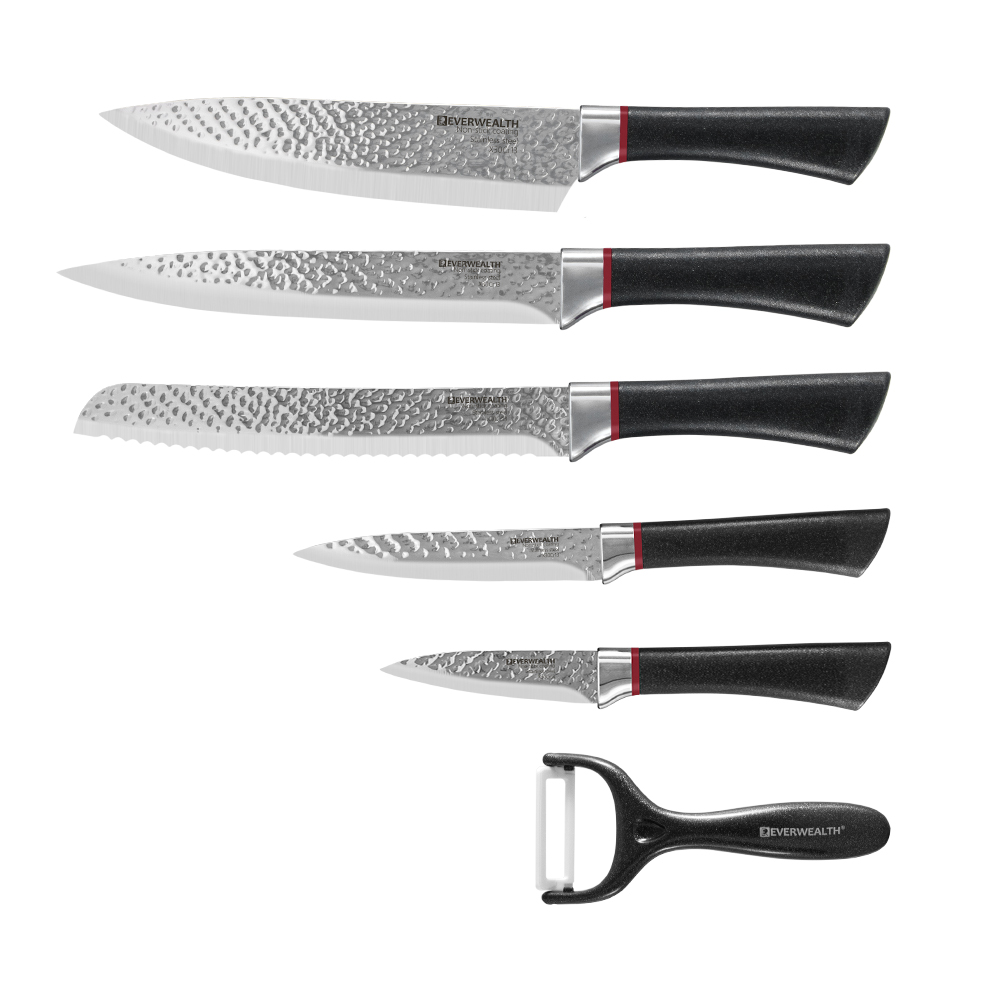 6pcs couteau set noir poignée en plastique acier inoxydable couteau de cuisine set avec Boîte cadeau 