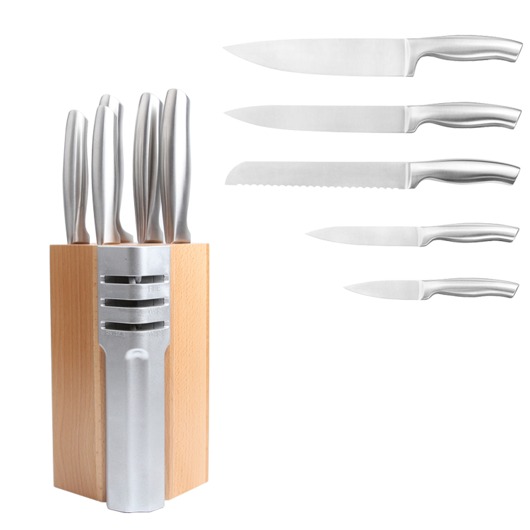 Nouveau design 6 pièces petit couteau multifonctionnel set couteau de cuisine avec support en bois 