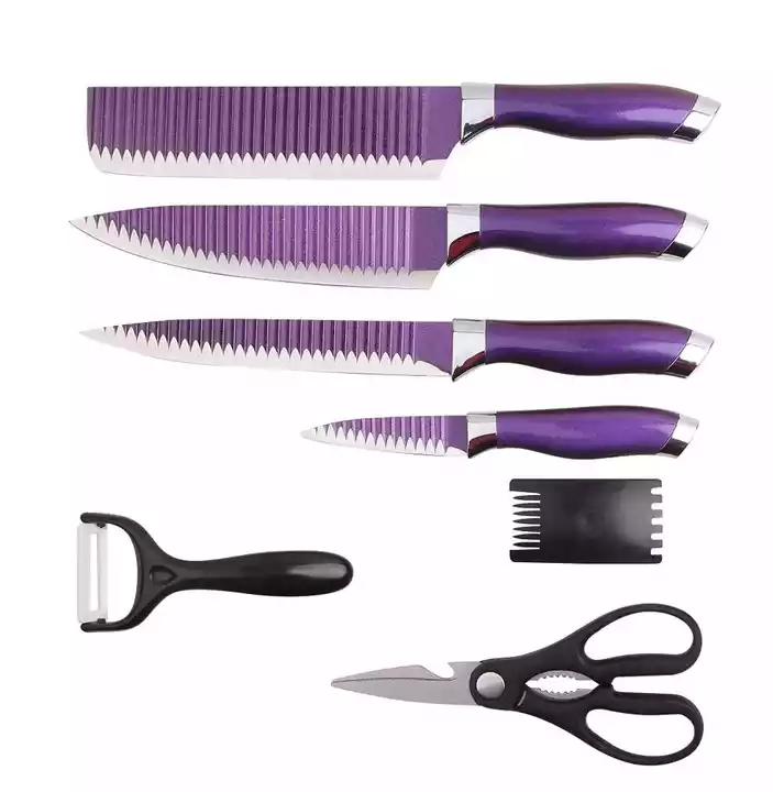 Coffret cadeau luxe professionnel changement de couleur changement de couleur anti - adhésif Coated Kitchen knife set avec ciseaux et couteau à éplucher 