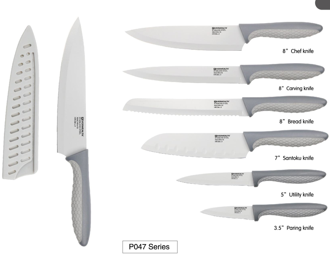 Ensemble de couteaux de cuisine en acier inoxydable enduit antiadhésif de poignée en plastique gris - Vert de haute qualité 