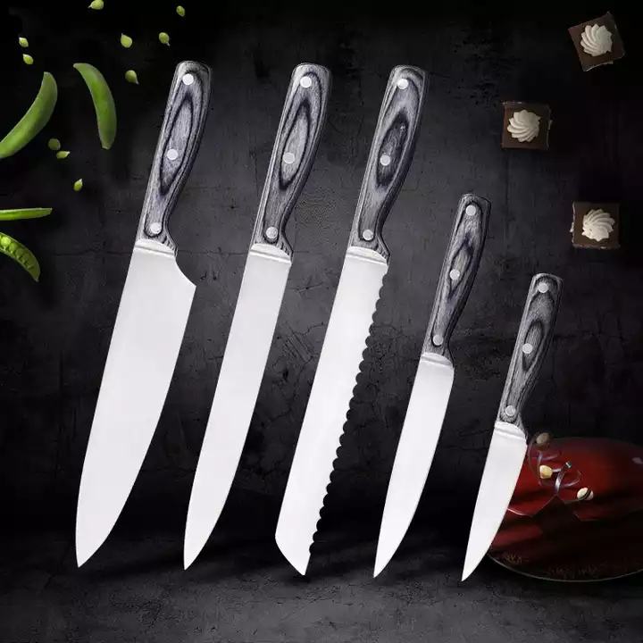 Ensemble de couteaux en acier inoxydable de haute qualité couteau de chef ensemble de couteaux utilitaires avec manche en bois pakka 