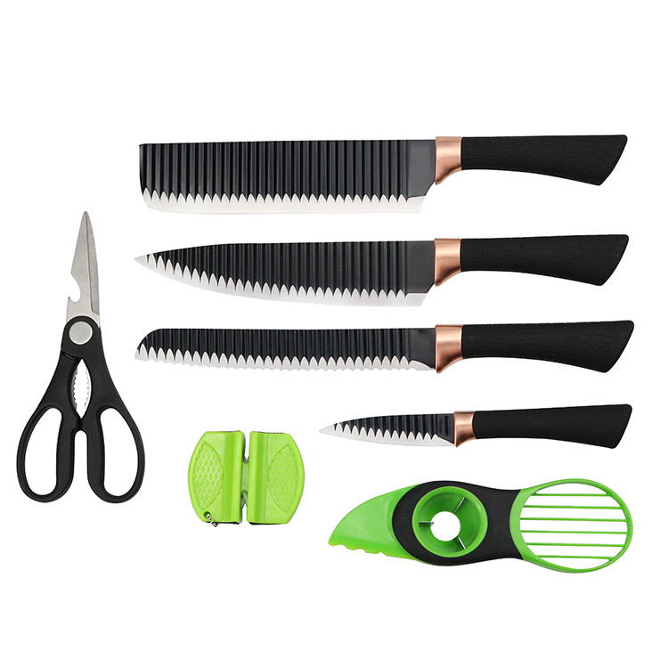 Nouveau design vert Boîte cadeau emballage ciseaux avocat Peeler et pp poignée couteau de cuisine set 