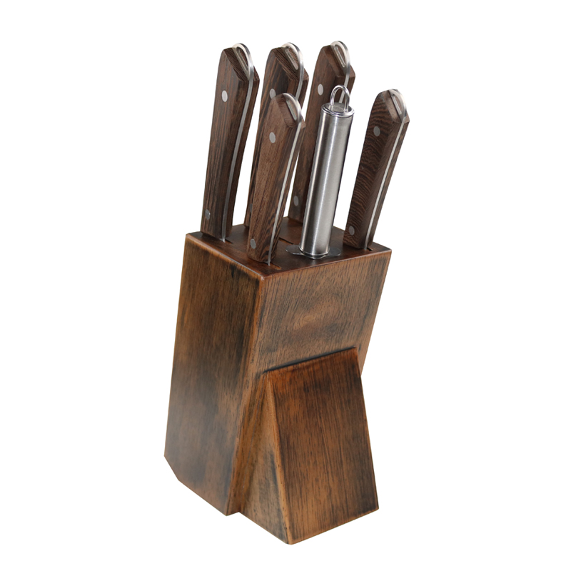 Set de couteaux de cuisine avec bloc en bois 7 couteaux à manche en bois urne avec bloc couteau en acier tranchant 