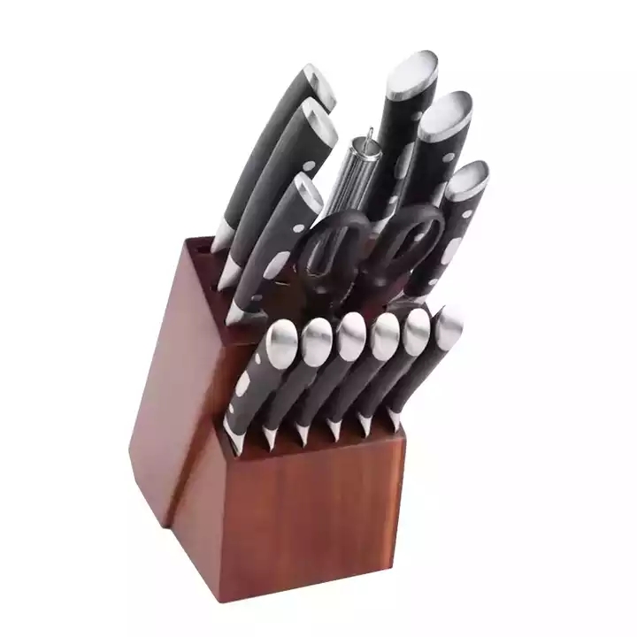 Hot vente couteau de chef allemand cuisine couteau utilitaire set caoutchouc bloc en bois 