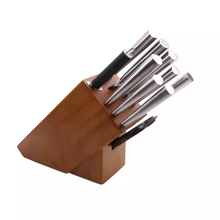 Hot sale couteau de cuisine haut de gamme 10 pièces couteau de chef en acier inoxydable set avec bloc de couteau en bois 