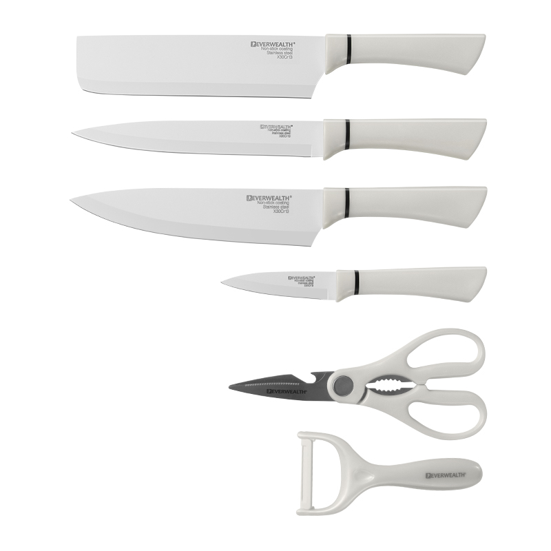 Nouveau design 6pcs anti - adhésif enduit ensemble de couteaux en acier inoxydable ensemble de couteaux de cuisine 