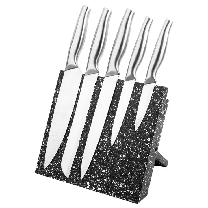 Produits thermiques personnalisés 6 pièces ustensiles de cuisine manche creux ensemble de couteaux de cuisine en acier inoxydable avec porte - couteau 